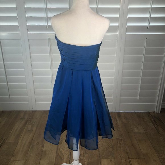 La Femme Strapless Cocktail Dress BlueTurquoise Iridescent Mini 8 Chiffon Panels - Picture 4 of 13